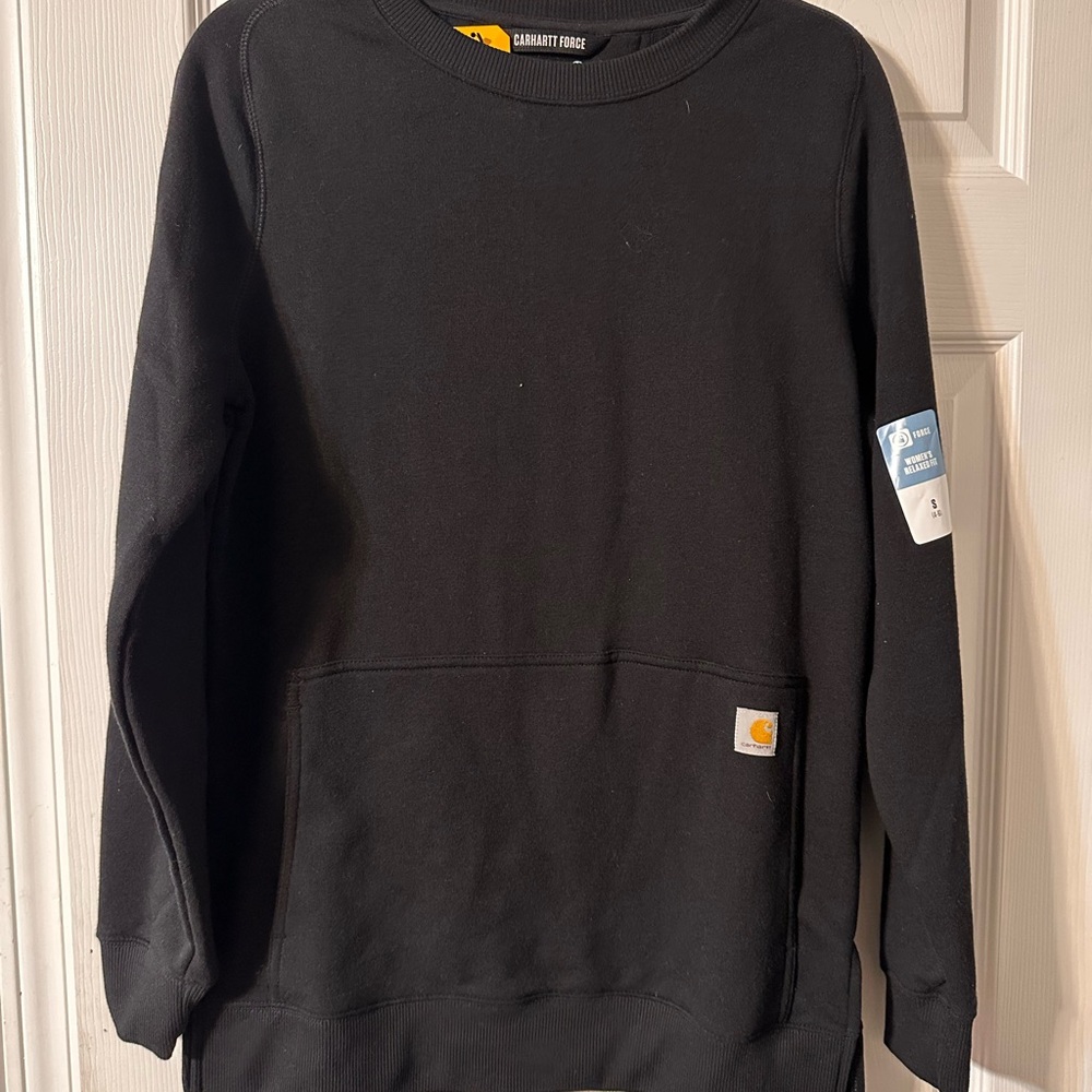 Carhartt Women’s size SMALL Crewneck Black light weight fleece Sweatshirt NWT